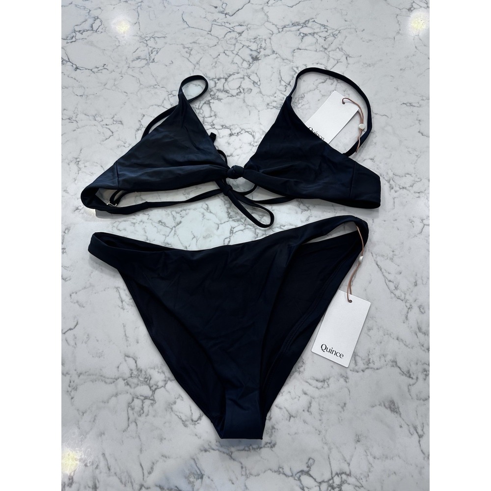 NWT Quince Black Knot Tie Bikini Top & Italian Low Rise Bottom Set Large